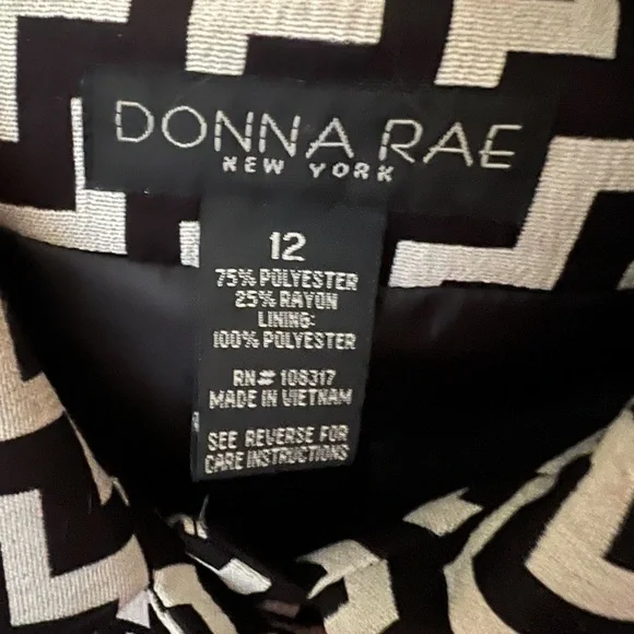 Donna Rae NY Dress Coat Black & Cream Chevron Pattern Women's Size 12 (#S109) - Picture 6 of 8